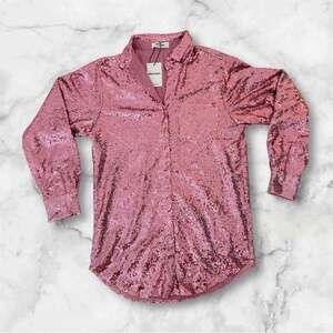 Showpo. Pink Sequin Shirtdress Size 2